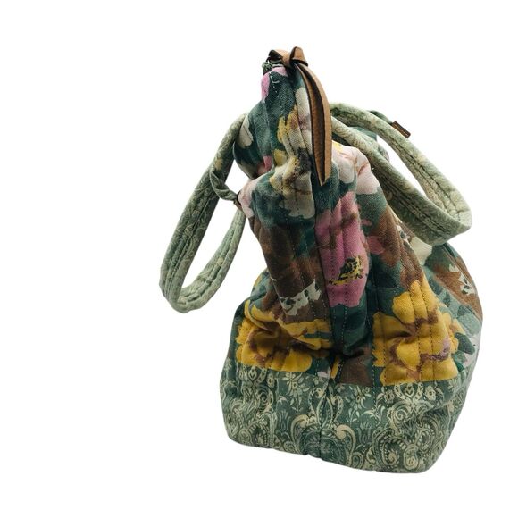 Pioneer Woman Aubrey Quilted Print Tote Floral Green Faded Denim w Zipper Large - Picture 6 of 15